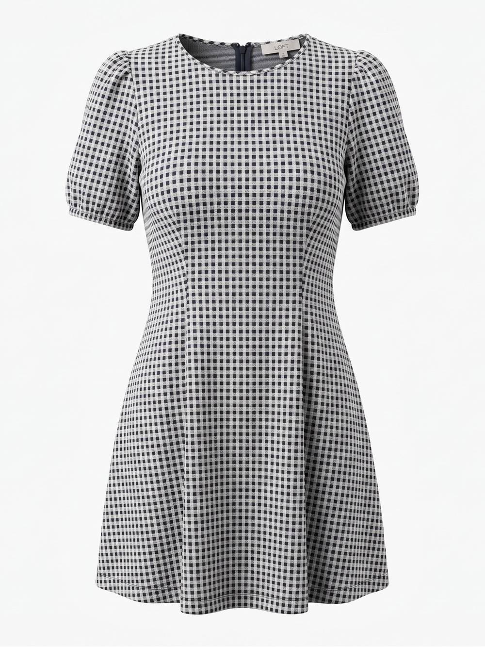 LOFT Black & White Gingham A-Line Mini Dress | Size 14